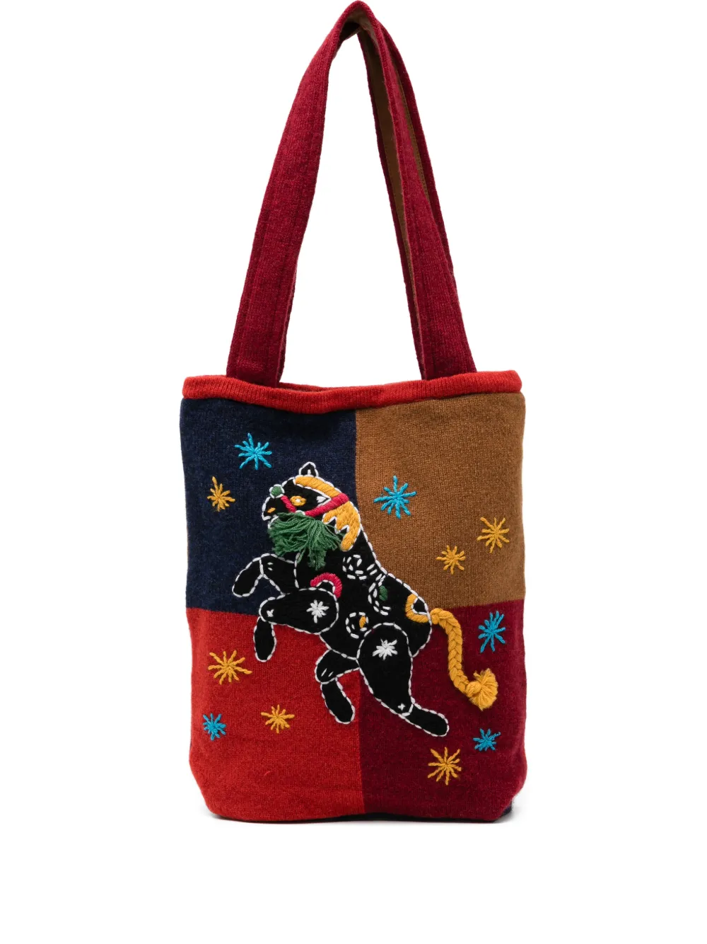 YANYAN KNITS horse-embroidered tote bag - Rosso