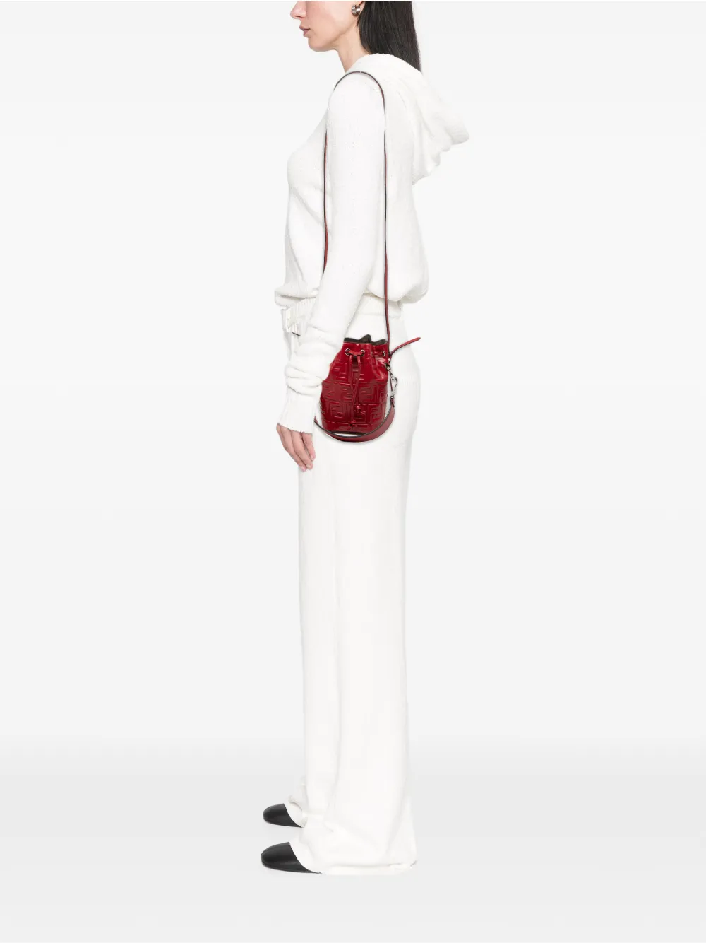 Pre-owned Fendi 2018 Mini Zucca Embossed Leather Mon Tresor Bucket Bag Satchel In Red