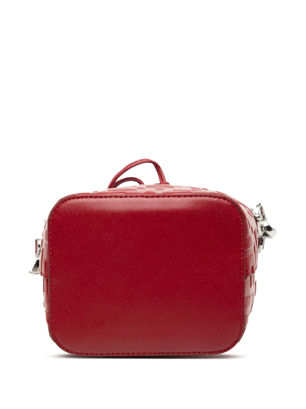 Pre-owned Fendi 2018 Mini Zucca Embossed Leather Mon Tresor Bucket Bag Satchel In Red