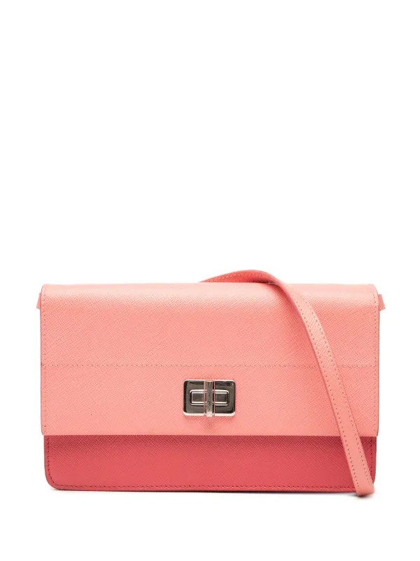 Prada Pre-owned 2010-2025 Saffiano Turn Lock Wallet on Strap Crossbody Bag in Pink