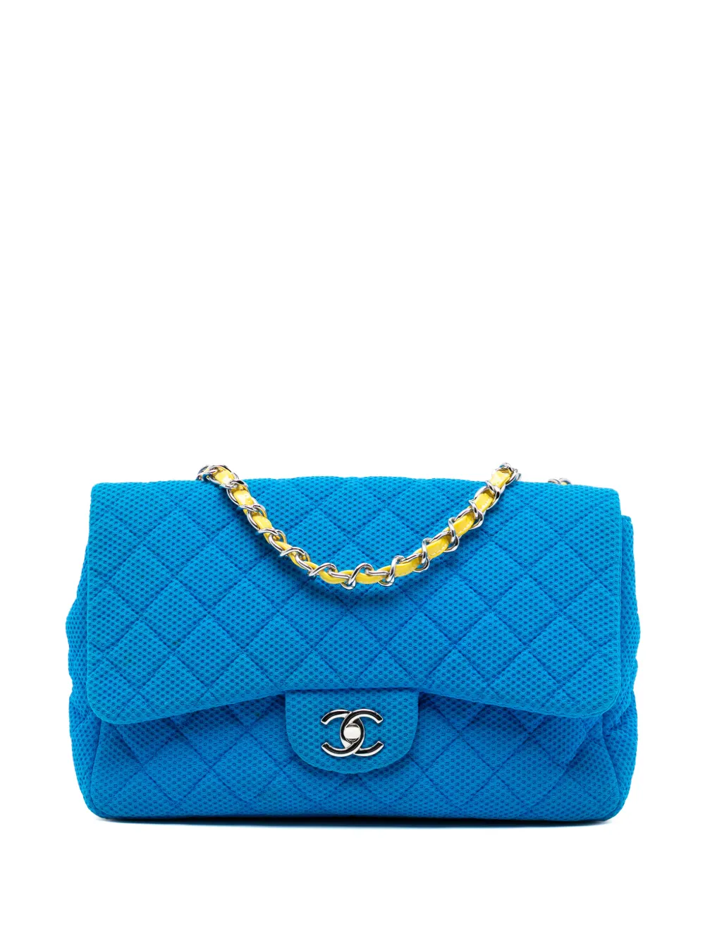 CHANEL Pre-Owned 2009-2010 Medium Quilted Perforated Jersey Single Flap shoulder bag - Blu