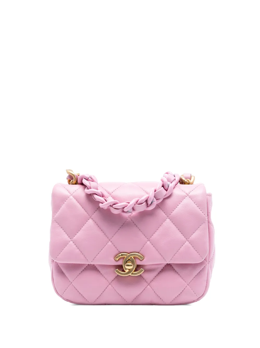 CHANEL Pre-Owned 2021-2025 Mini Quilted Lambskin Lacquered Chain Flap crossbody bag - Rosa
