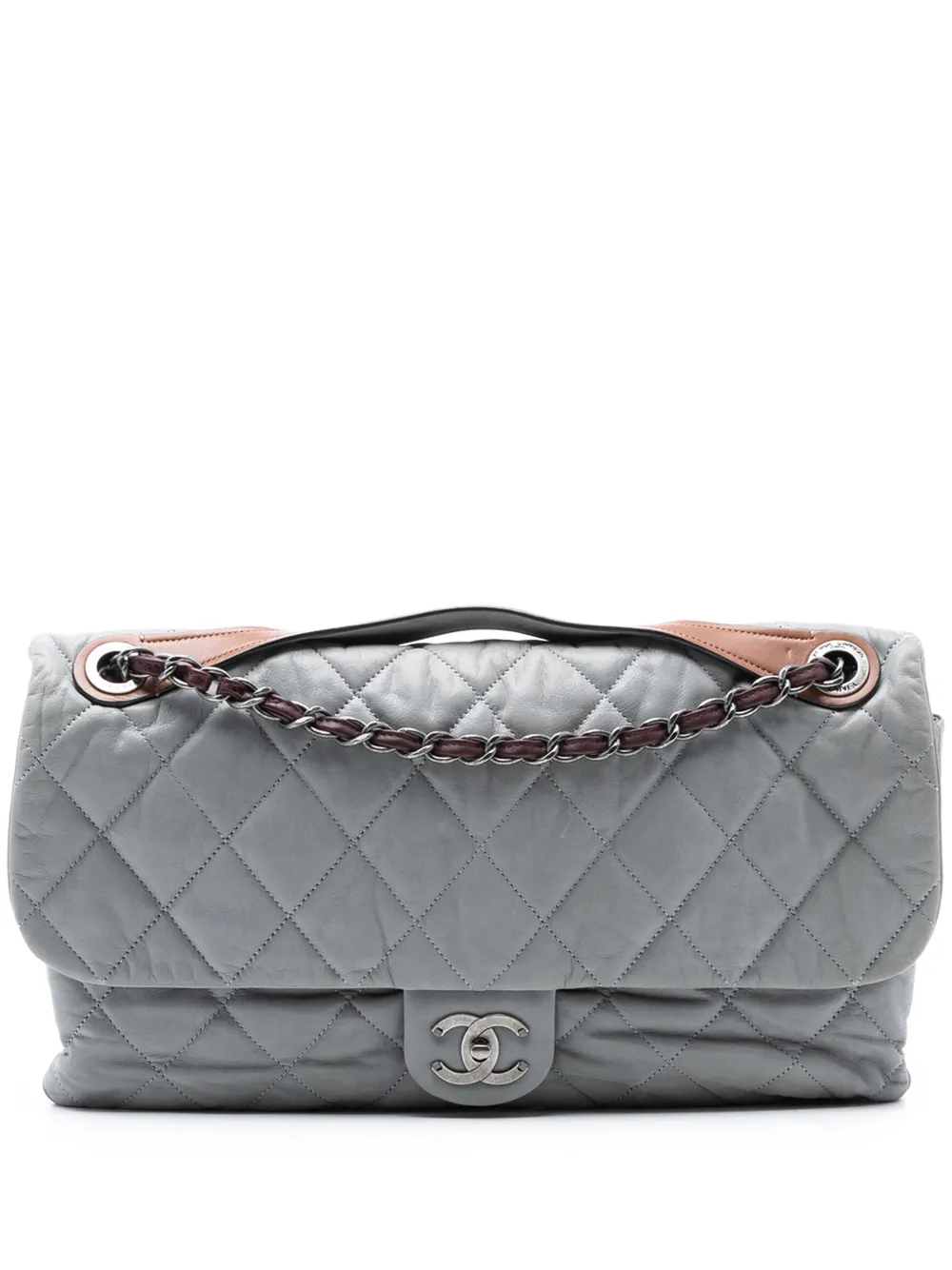 Pre-owned Chanel 2010-2011 Jumbo Iridescent Calfskin In The Mix Flap Satchel In Gray
