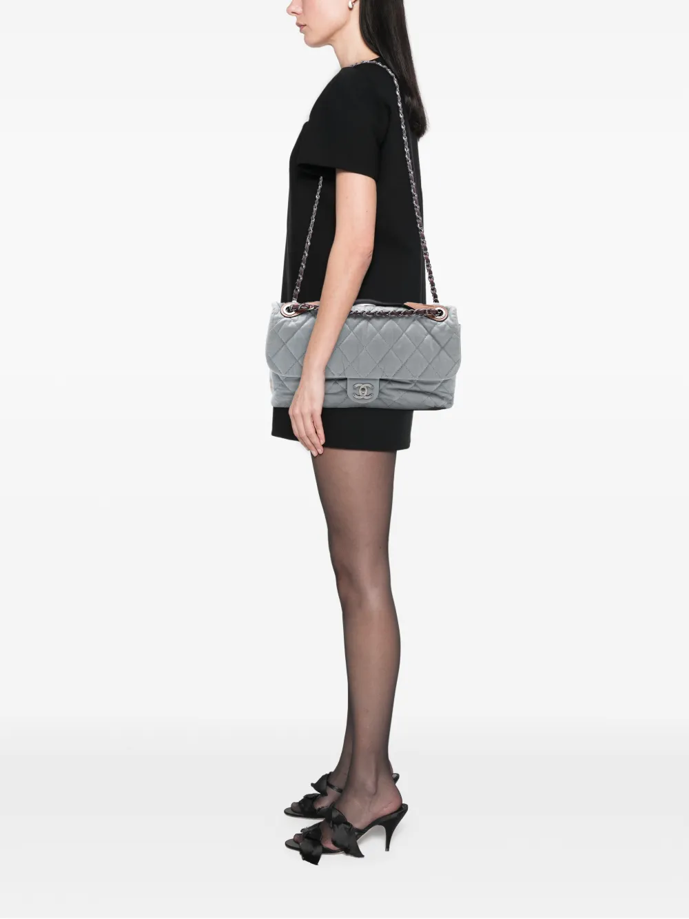 Pre-owned Chanel 2010-2011 Jumbo Iridescent Calfskin In The Mix Flap Satchel In Gray