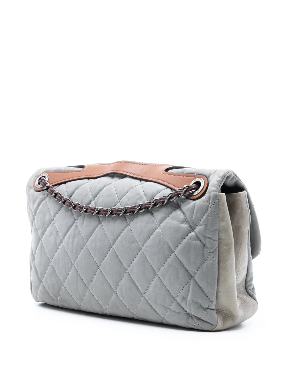 Pre-owned Chanel 2010-2011 Jumbo Iridescent Calfskin In The Mix Flap Satchel In Gray