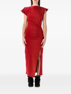 GANNI Velvet Jersey Gathered Maxi Dress | Red | FARFETCH KW