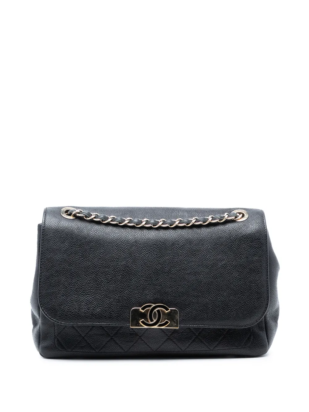 CHANEL Pre-Owned 2017-2018 Quilted Caviar CC Plate Flap Pocket shoulder bag - Nero