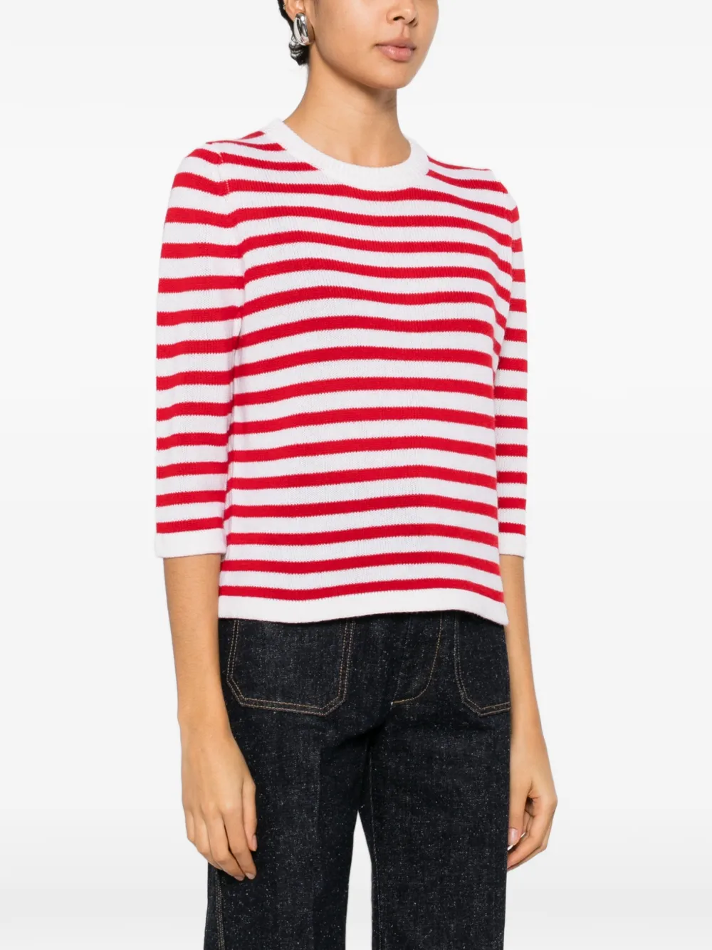  Allude Striped-pattern Sweater - White 