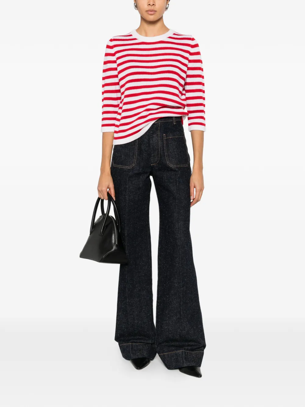  Allude Striped-pattern Sweater - White 