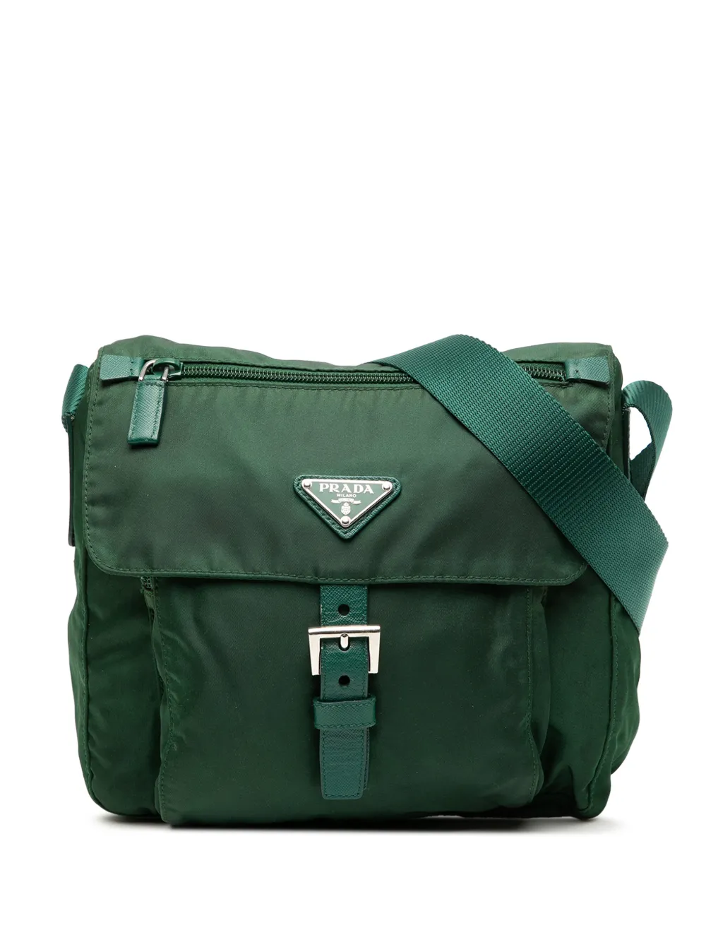 Prada Pre-Owned 2013-2025 Tessuto Zip Buckle Messenger Bag crossbody bag | Green | Image 1