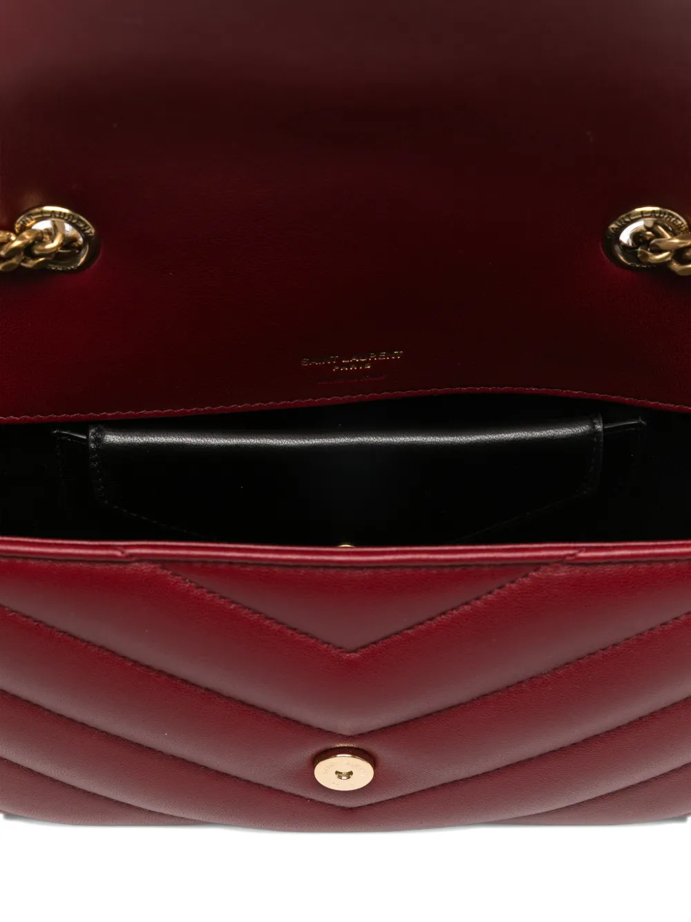 Saint Laurent Loulou kleine schoudertas met kettinghengsel en chevron streep Rood