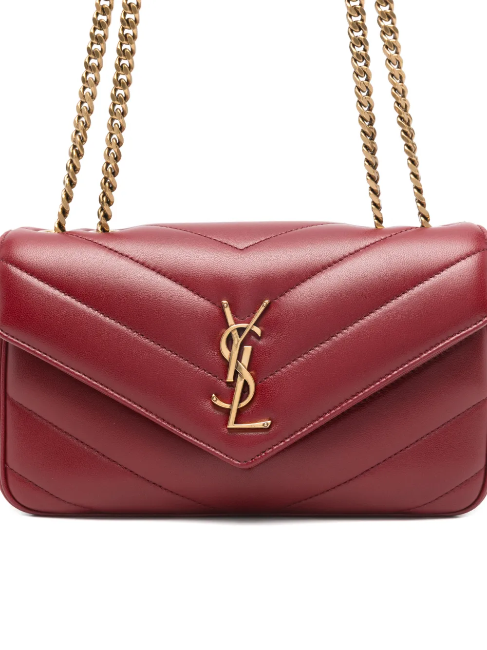 Saint Laurent Loulou kleine schoudertas met kettinghengsel en chevron streep Rood