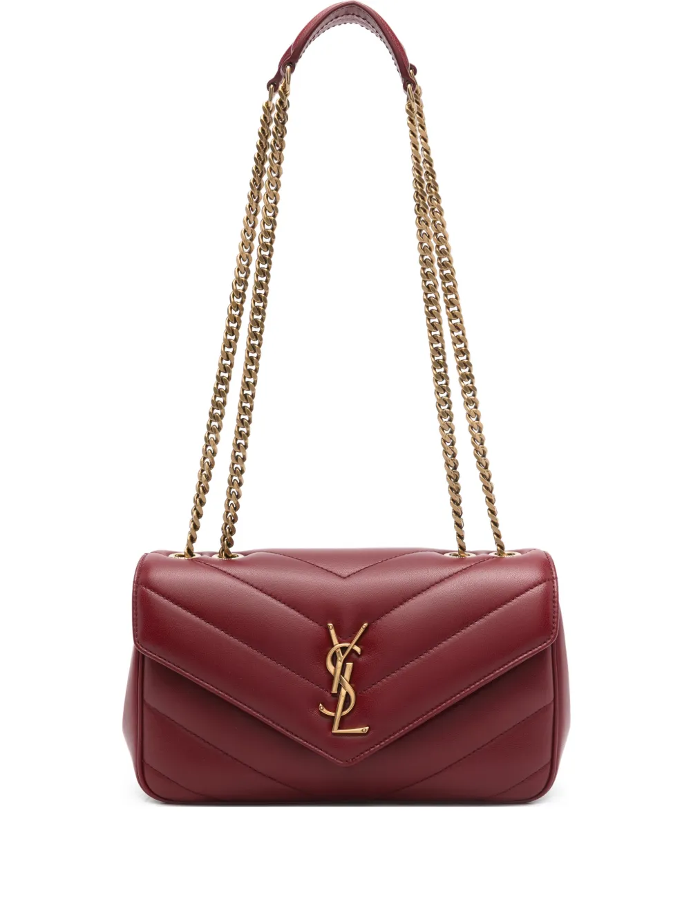 Saint Laurent Kleine Loulou Schultertasche mit Kettenriemen mit Chevron-Steppung - Rot