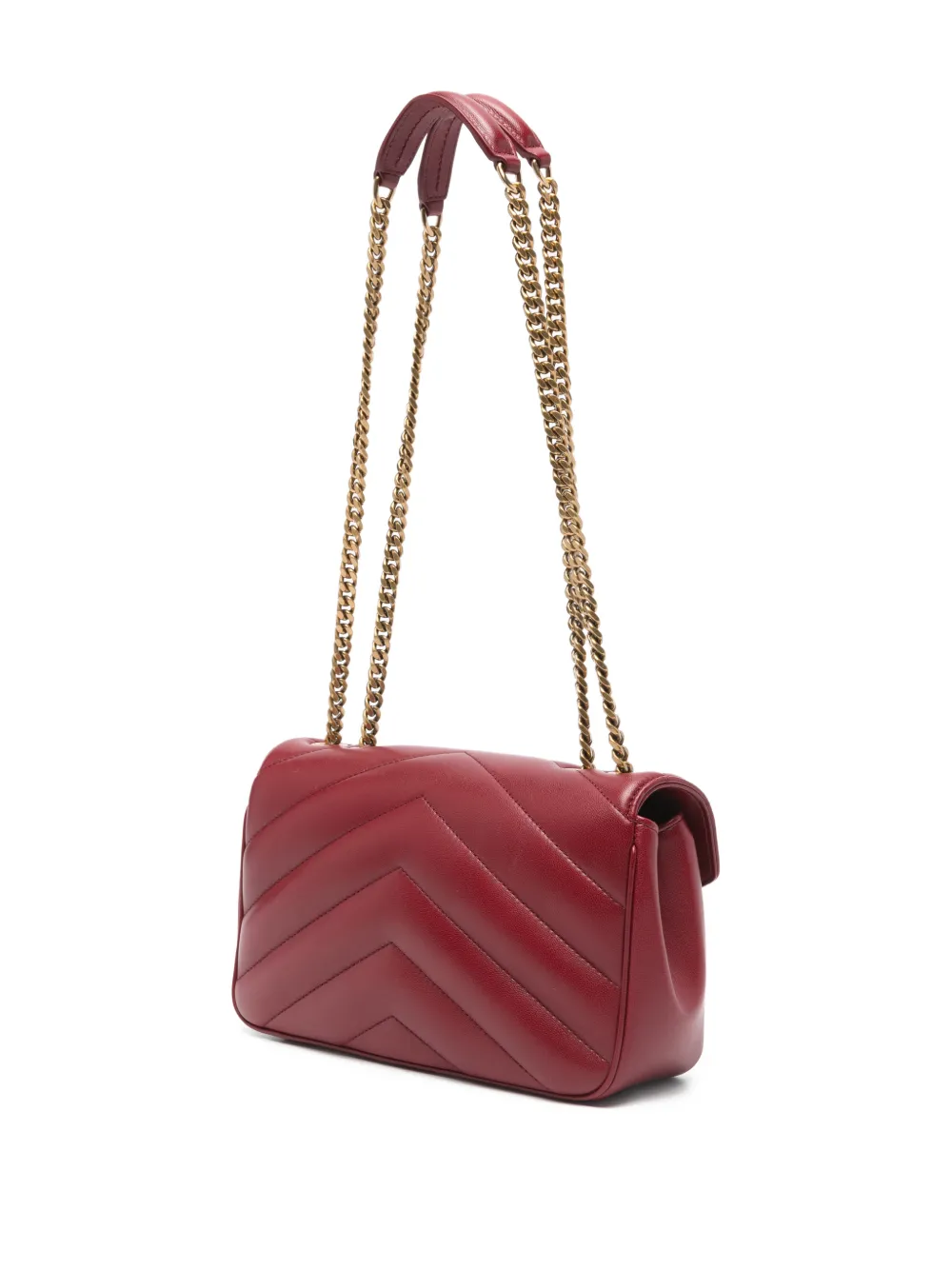 Saint Laurent Loulou kleine schoudertas met kettinghengsel en chevron streep Rood