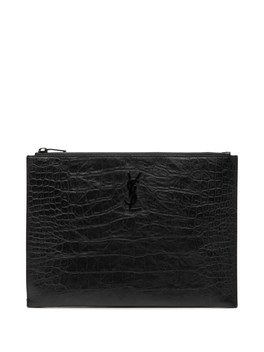 Saint Laurent Pre-Owned 2016 Croc Embossed Leather Monogram iPad Case clutch bag | Black | Image 1
