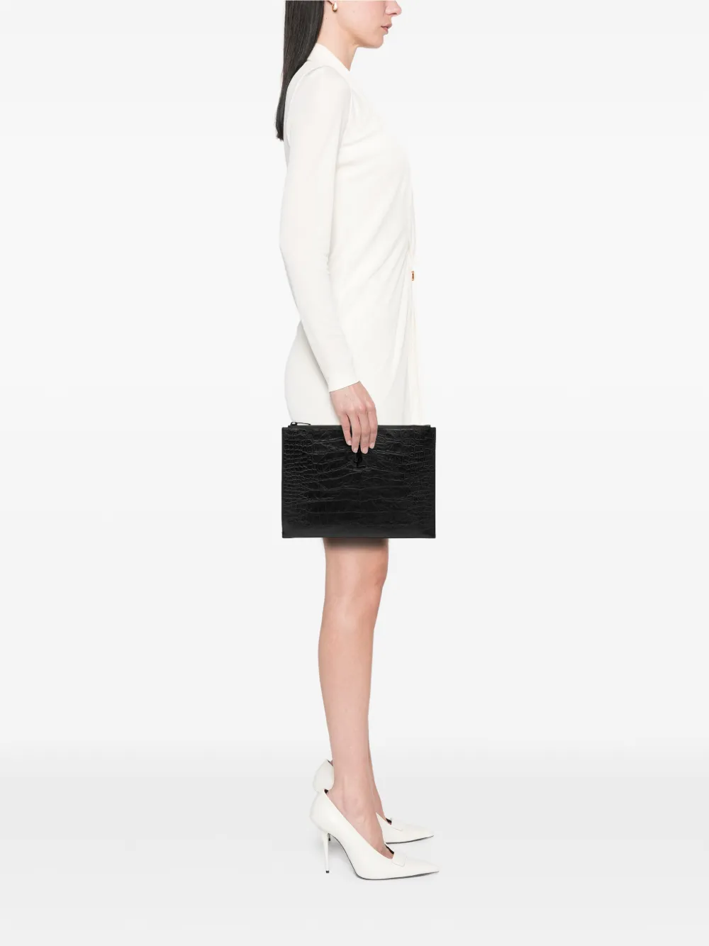 Saint Laurent Pre-Owned 2016 Croc Embossed Leather Monogram iPad Case clutch bag | Pre-Owned | Image 2