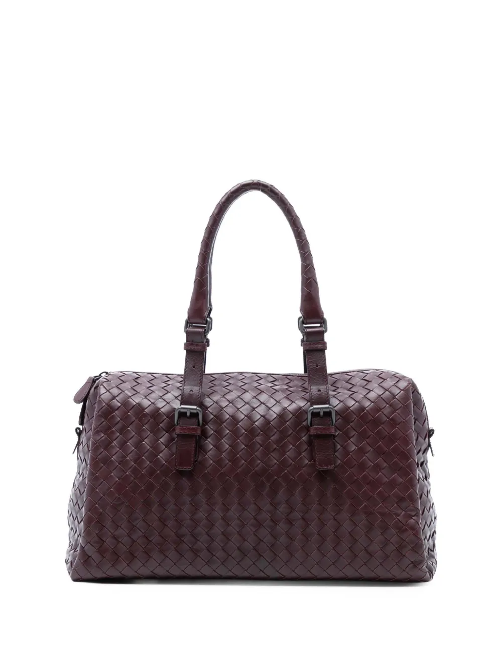 Pre-owned Bottega Veneta 2013-2025 Nappa Intrecciato Boston Bag In Red