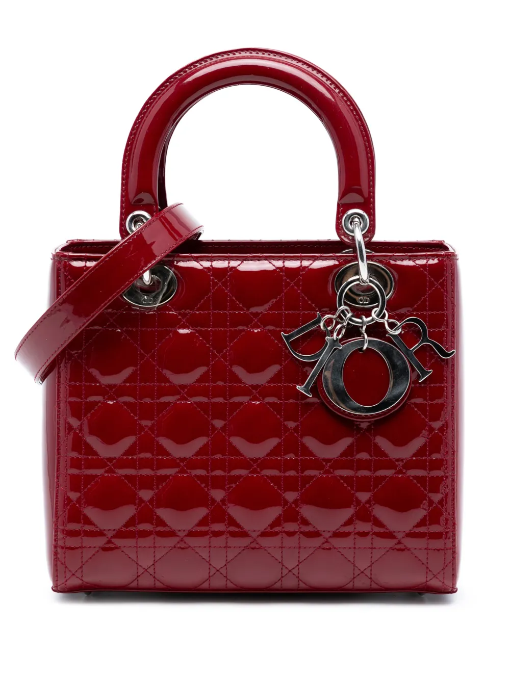 Christian Dior Pre-Owned 2017 Medium Patent Cannage Lady Dior satchel - Rosso