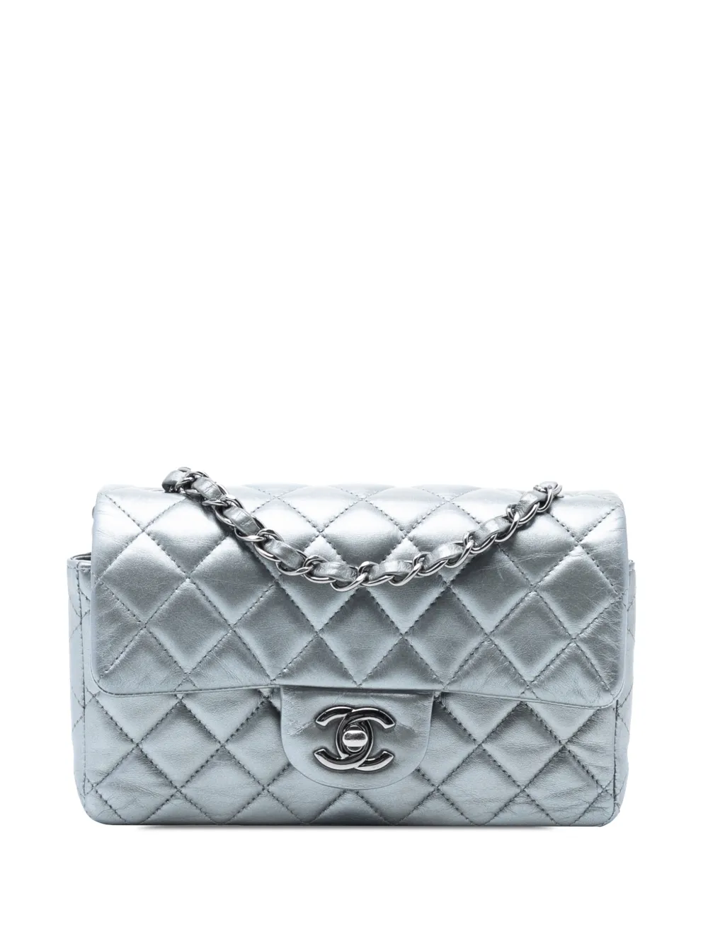 CHANEL Pre-Owned 2013-2014 Small Quilted Metallic Lambskin Single Flap shoulder bag - Argento