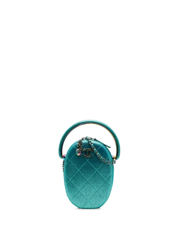 Chanel Pre-owned 2019 Quilted Metallic Caviar Rainbow Hardware Oval Camera Bag Satchel in Blue