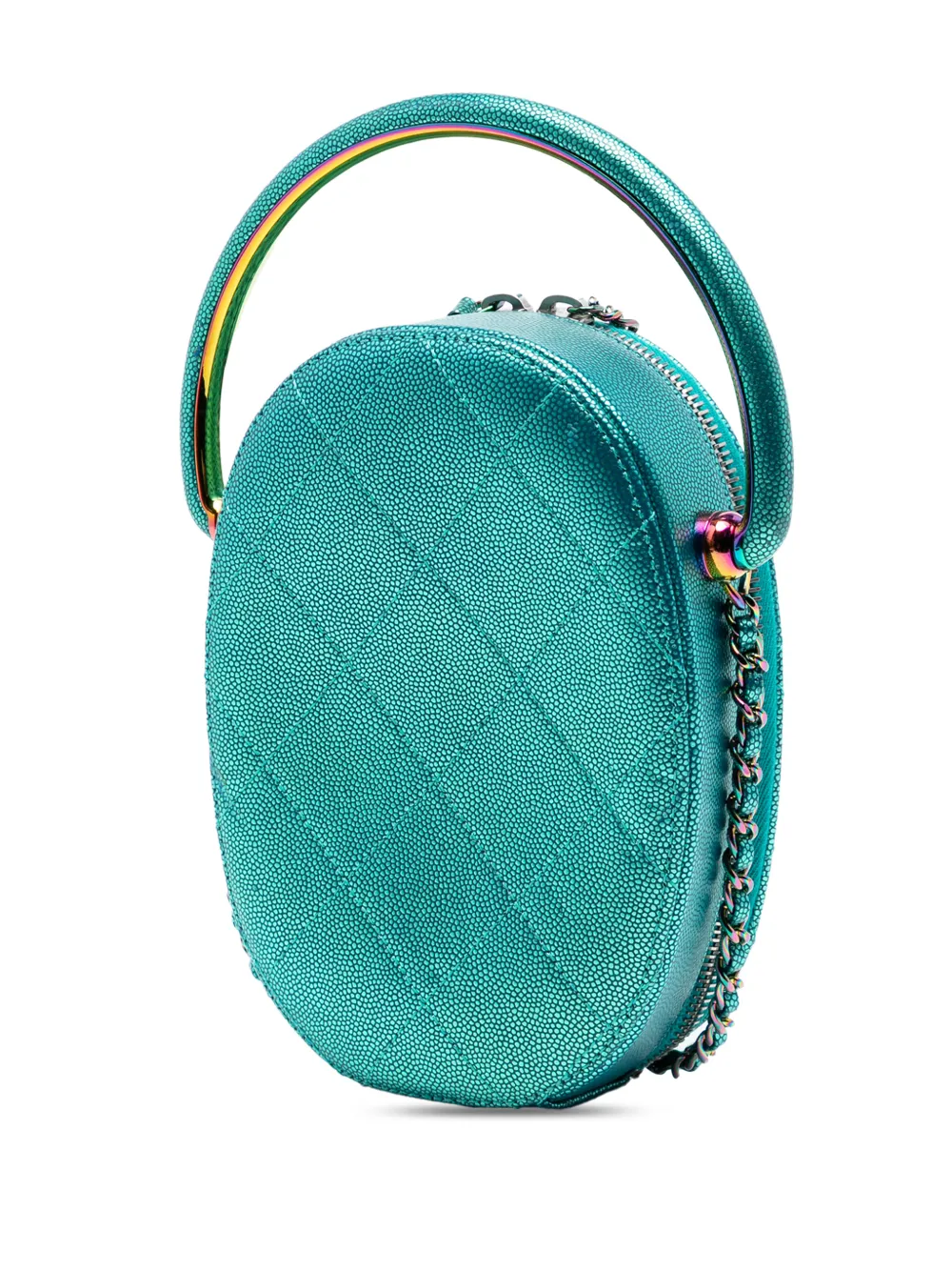 2019 Quilted Metallic Caviar Rainbow Hardware Oval Camera Bag Satchel