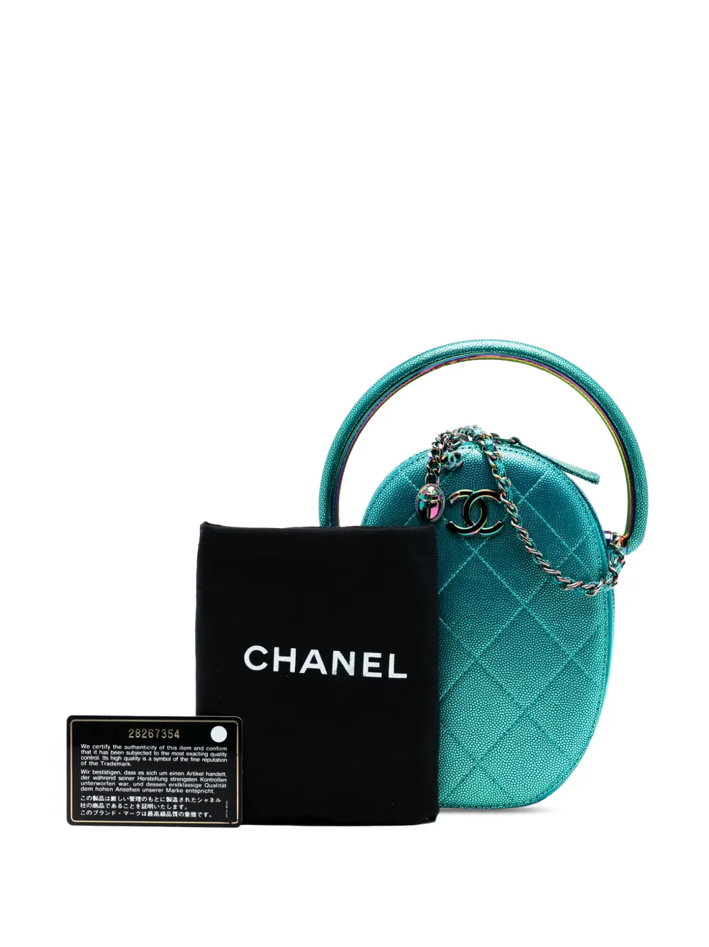 2019 Quilted Metallic Caviar Rainbow Hardware Oval Camera Bag Satchel