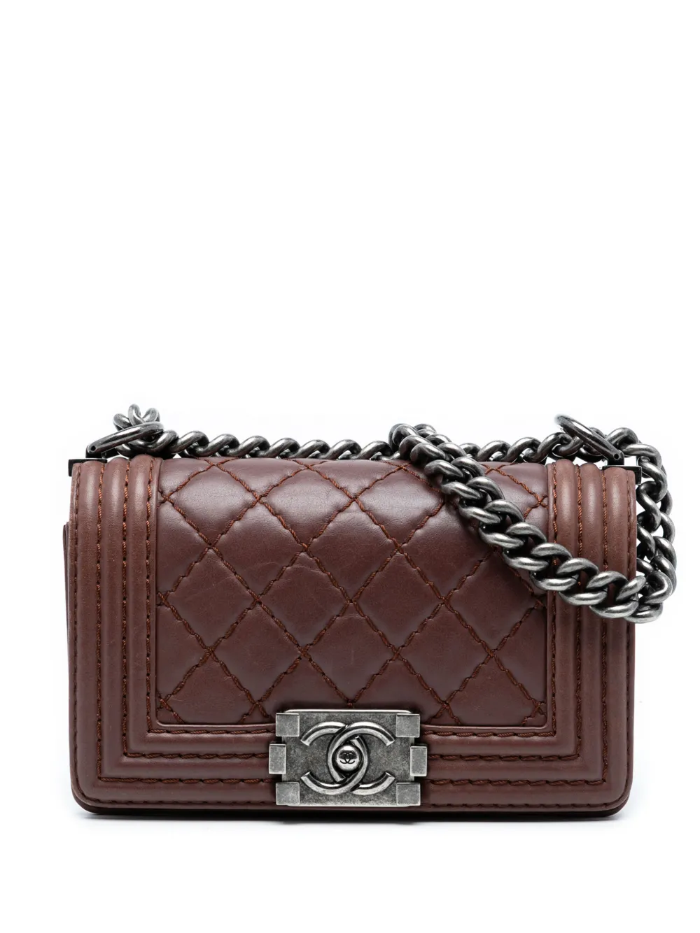 CHANEL Pre-Owned 2013-2014 Small Quilted Lambskin Wild Stitch Boy Flap crossbody bag - Marrone