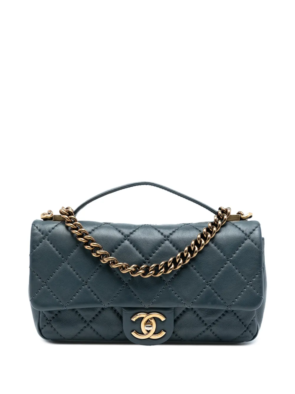 CHANEL Pre-Owned 2014-2015 CC Quilted Calfskin Top Handle Bag satchel - Blu