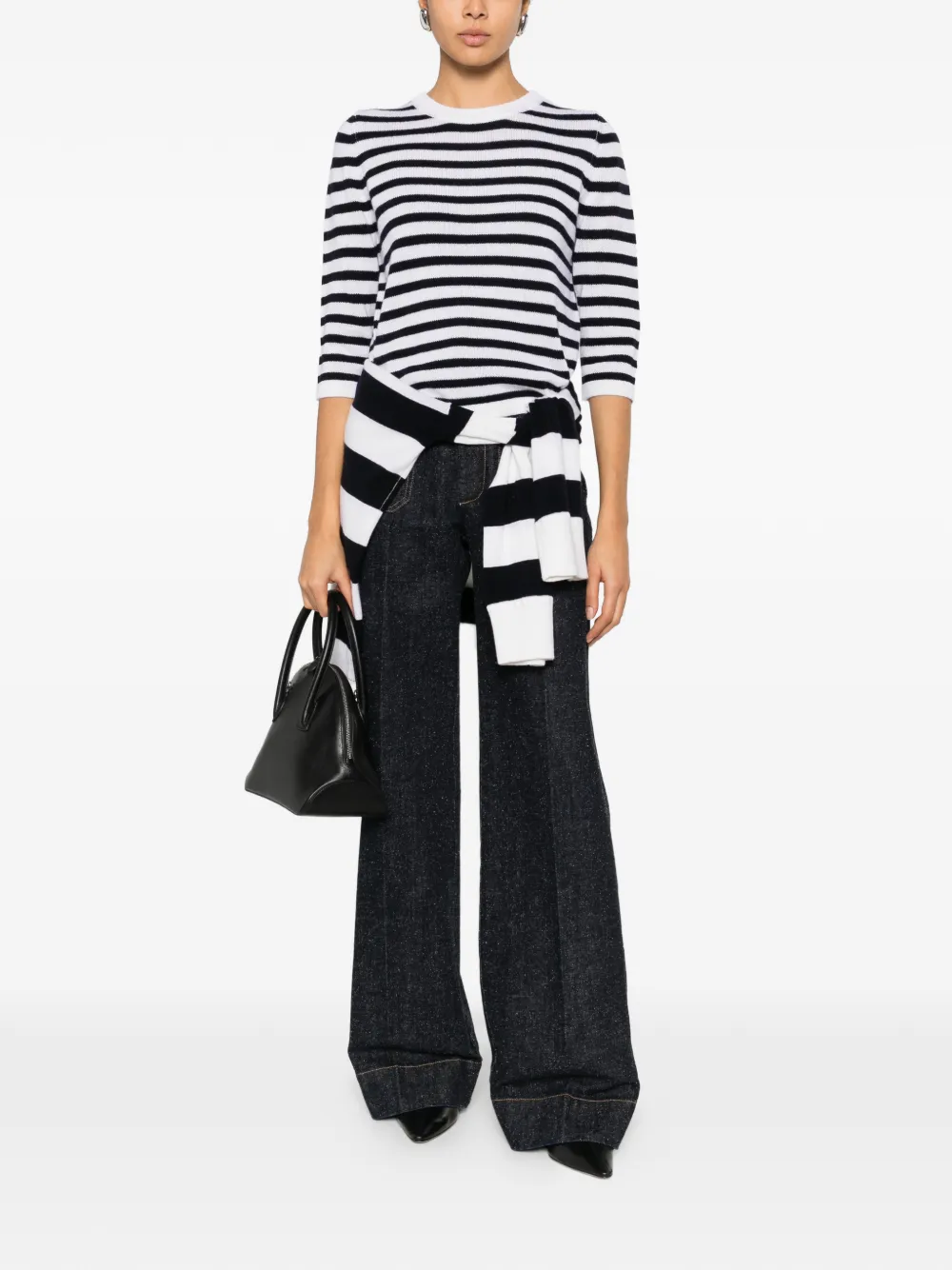  Allude Striped-pattern Sweater - White 