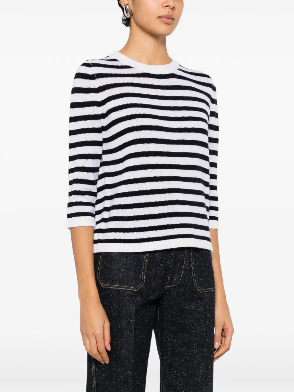  Allude Striped-pattern Sweater - White 