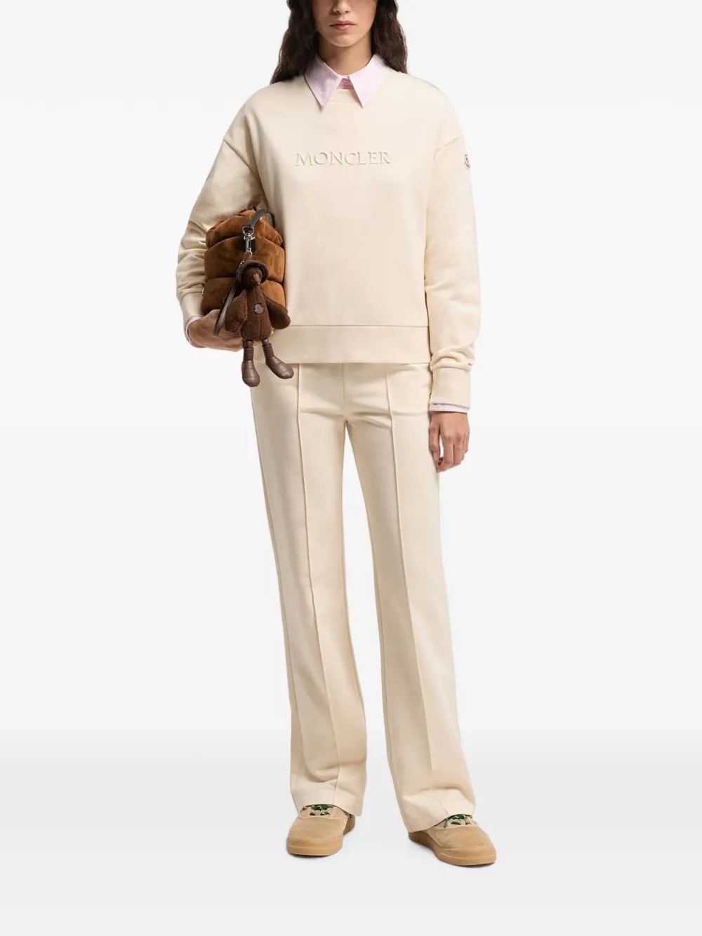 Moncler Sweater met geborduurd logo Beige