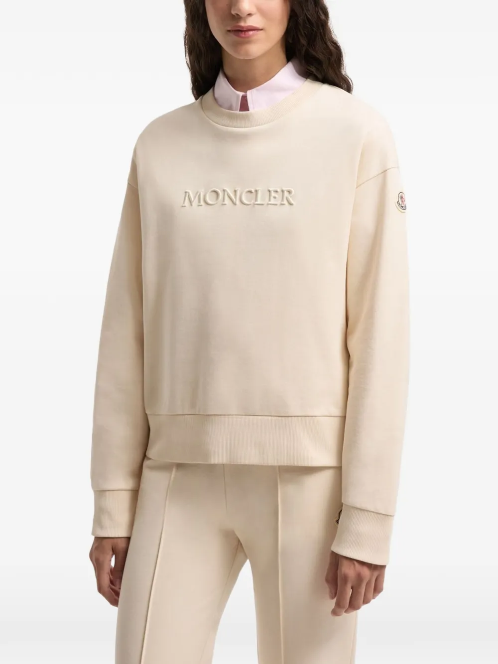 Moncler Sweater met geborduurd logo Beige