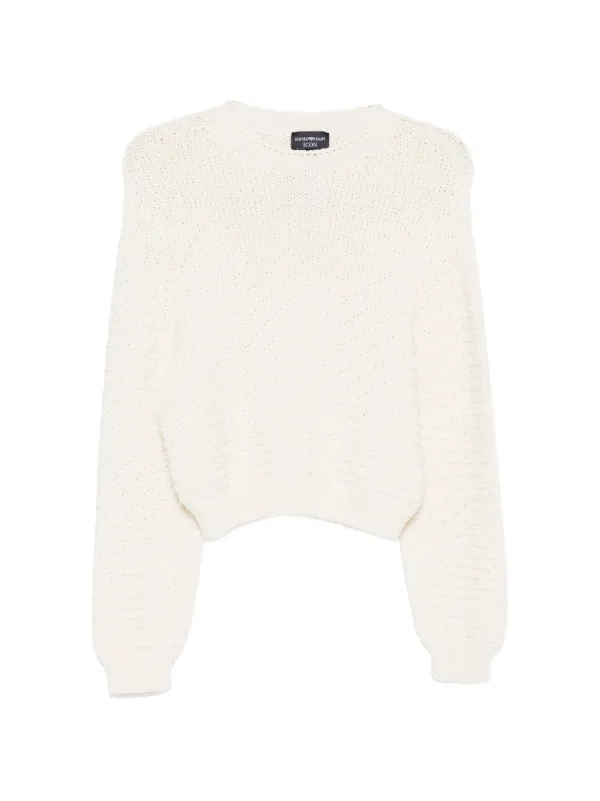 Emporio Armani Textured Knitted Sweater in Neutrals