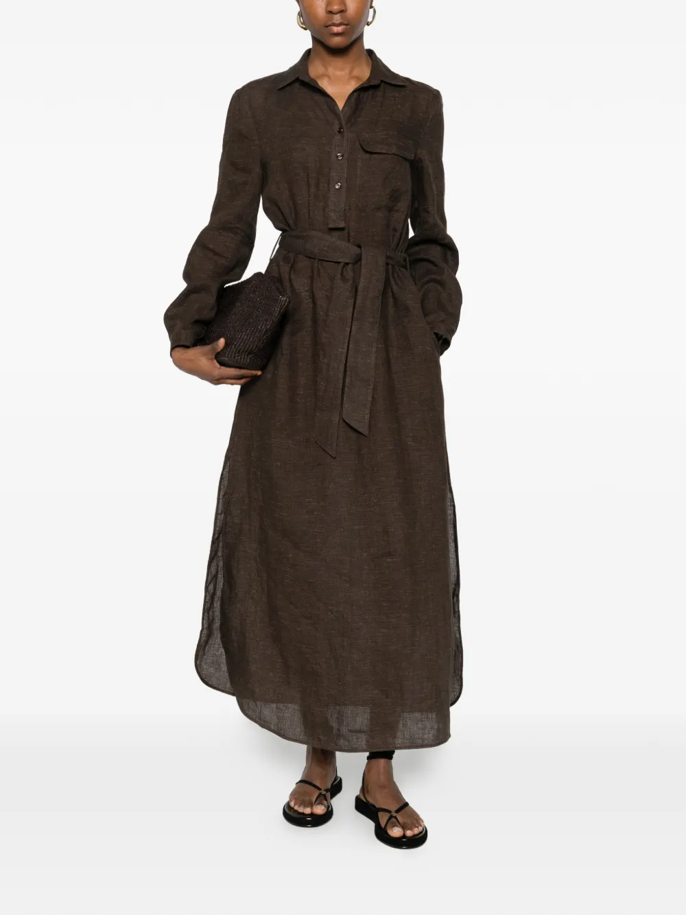 Emporio Armani Midi-jurk met ceintuur Bruin