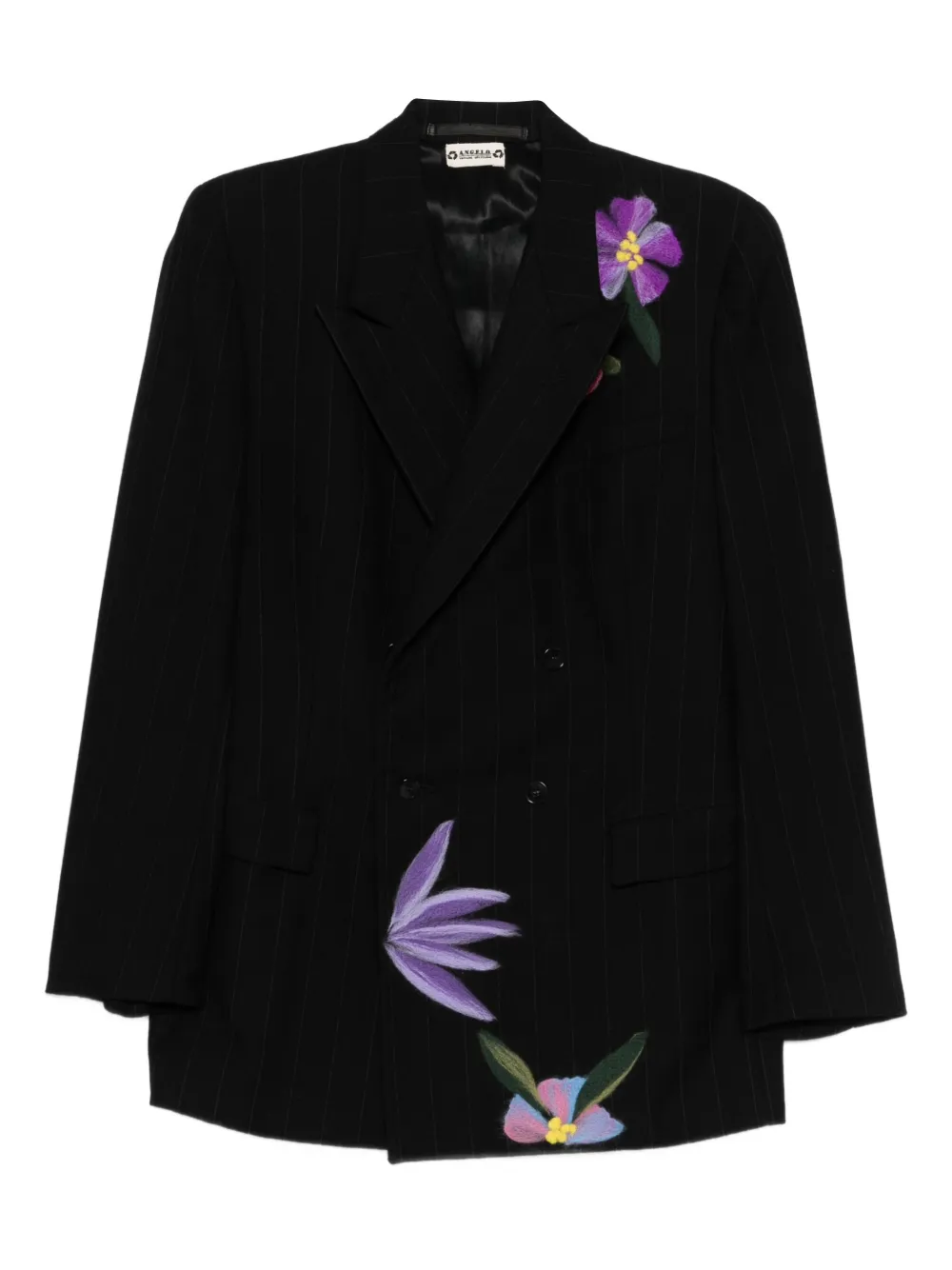 A.N.G.E.L.O. Vintage Upcycling Blazer gessato a fiori - Nero