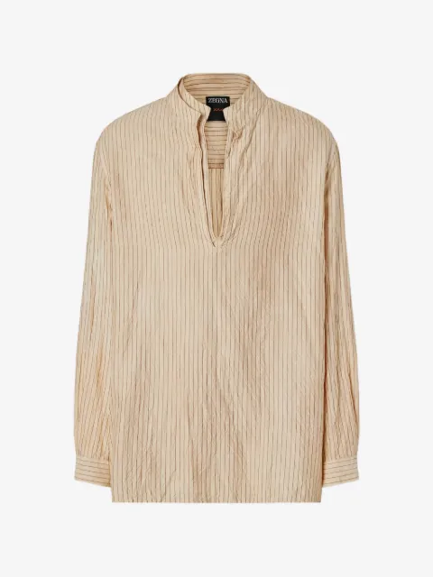 Zegna V-neck striped silk shirt