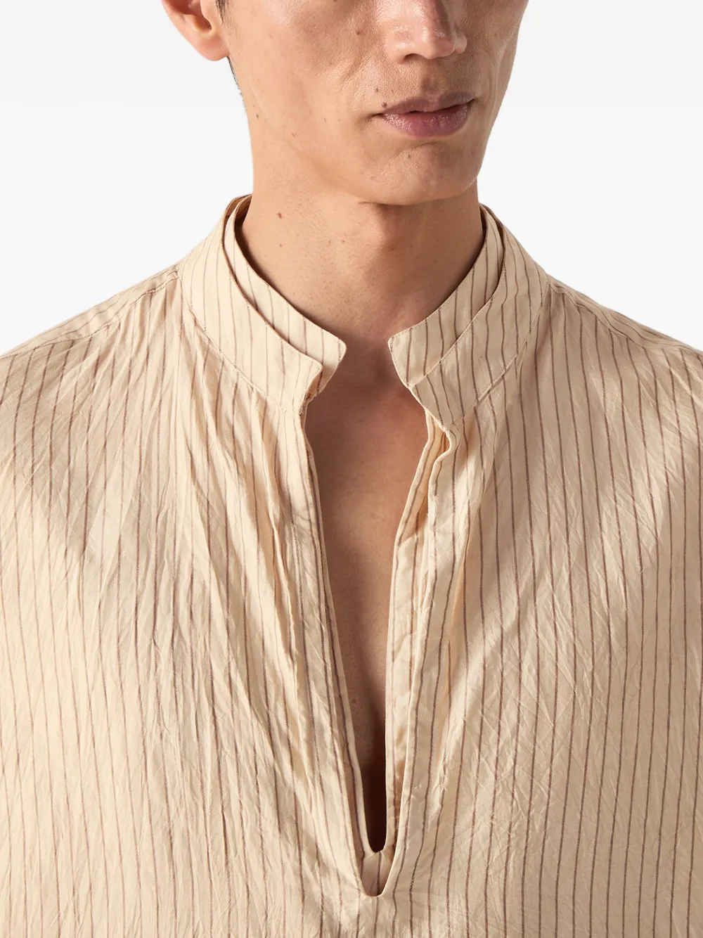 Zegna Gestreept zijden overhemd met V-hals Beige