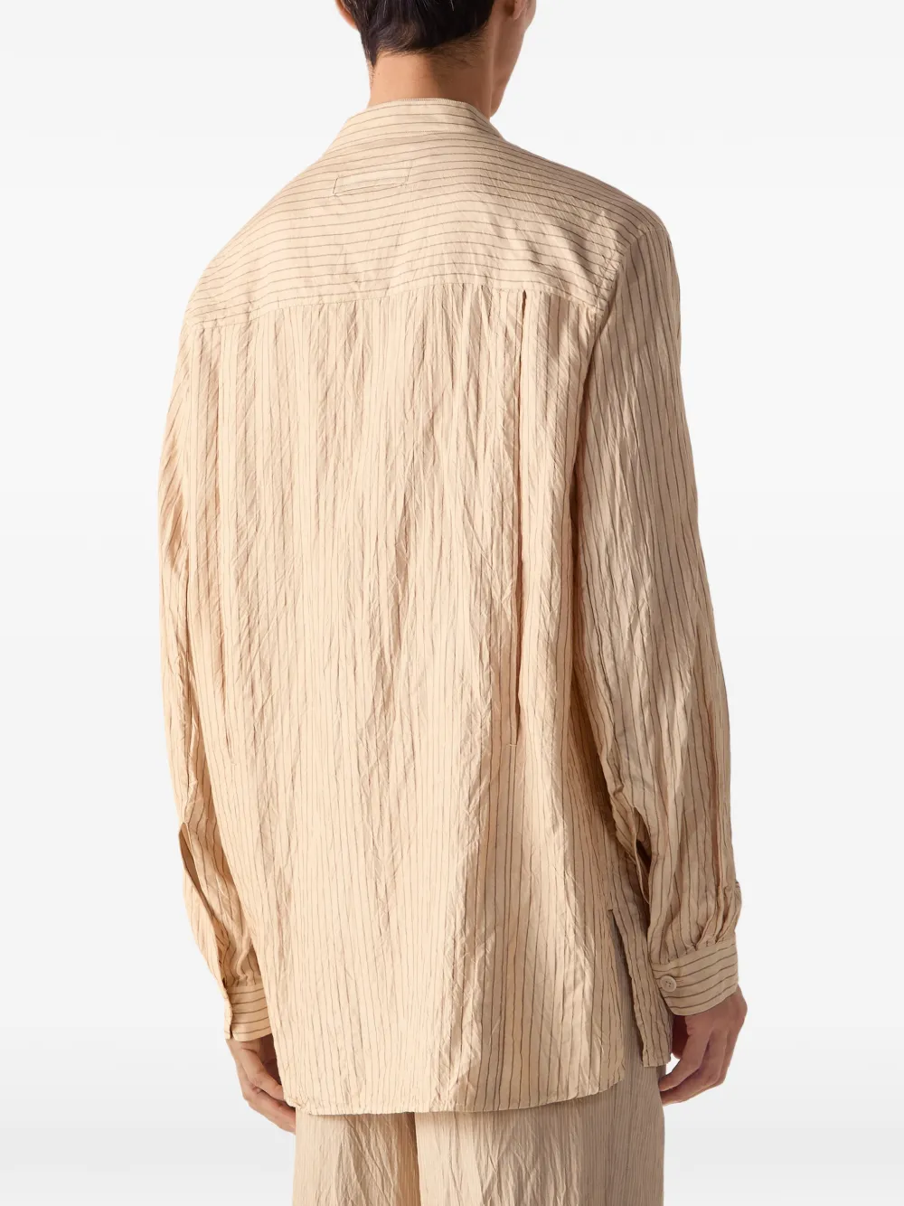 Zegna Gestreept zijden overhemd met V-hals Beige