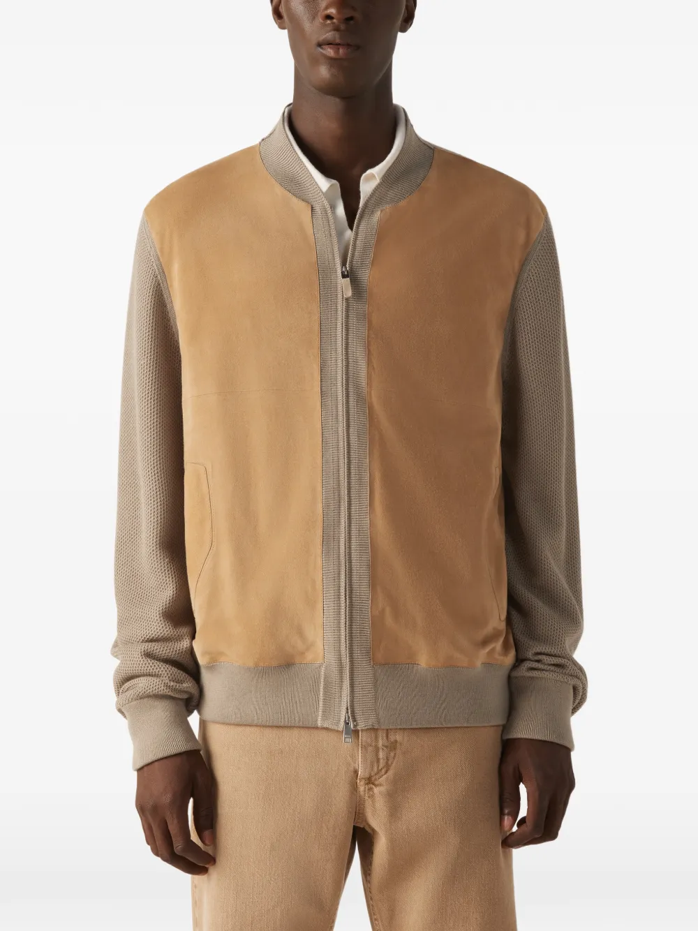 Zegna Bomberjack met vlakken Beige