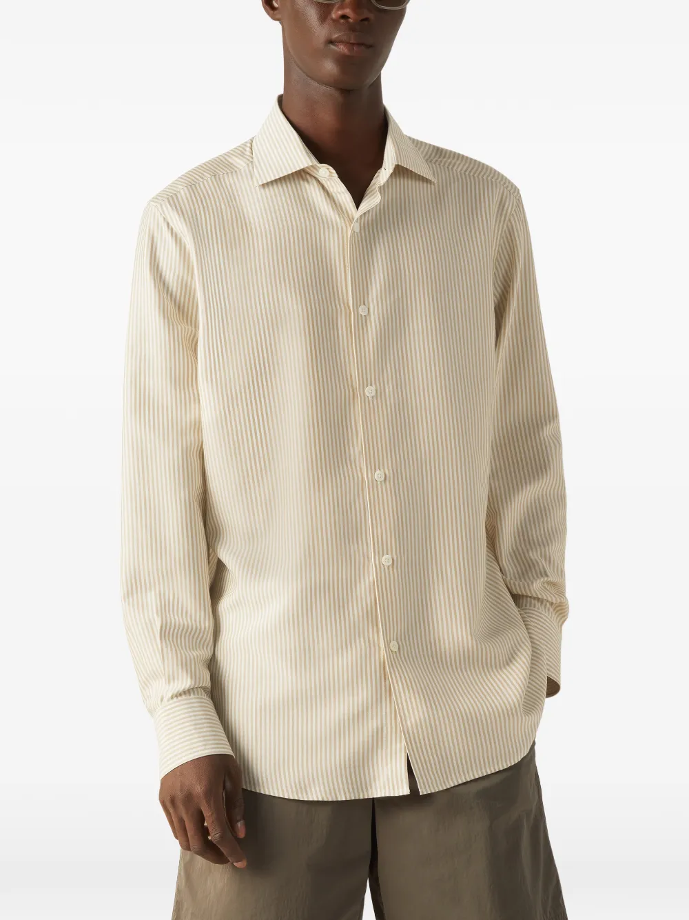 Zegna Gestreept overhemd Beige