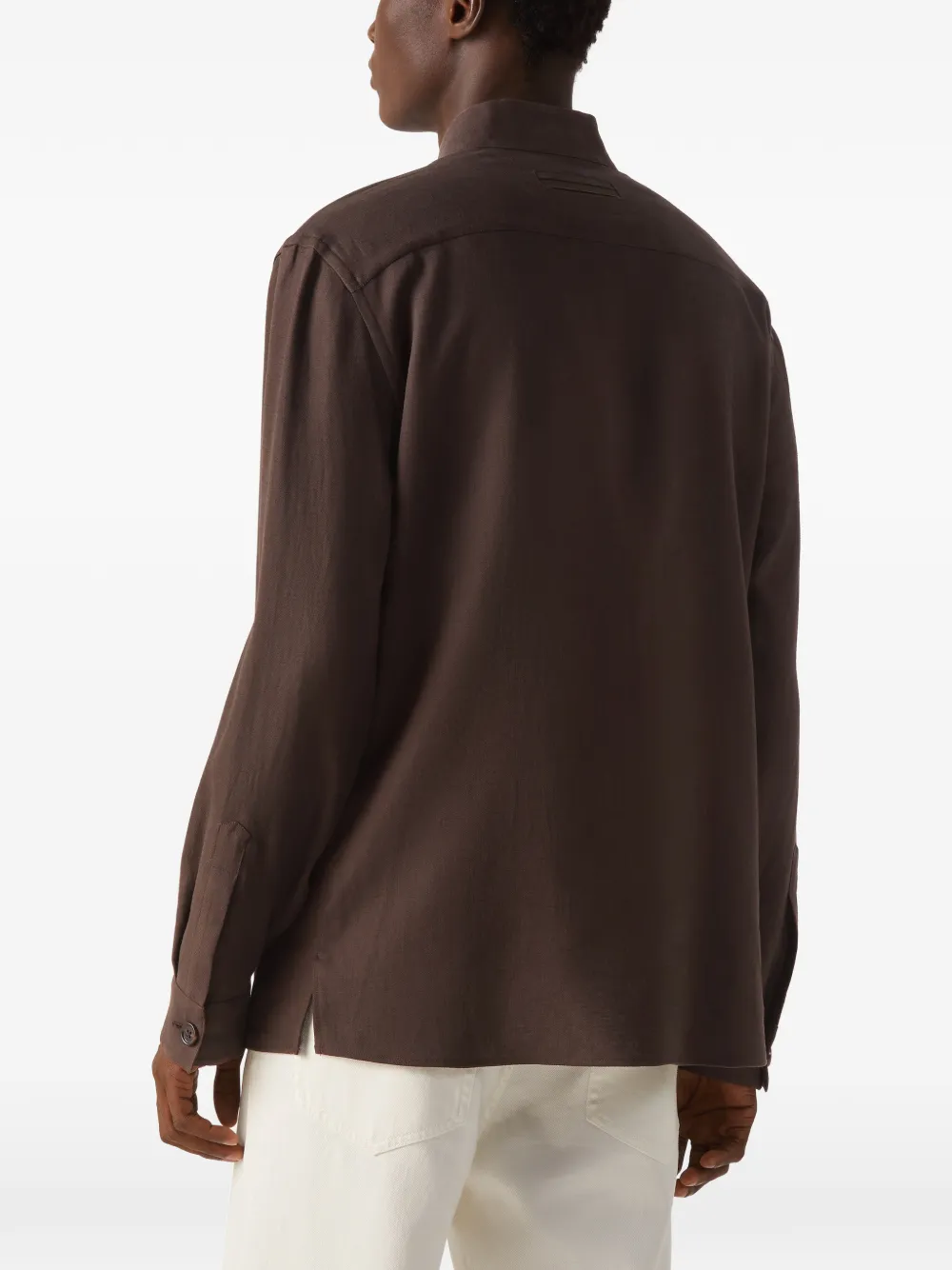Zegna Oasi Lino overhemd met ronde hoge kraag Bruin
