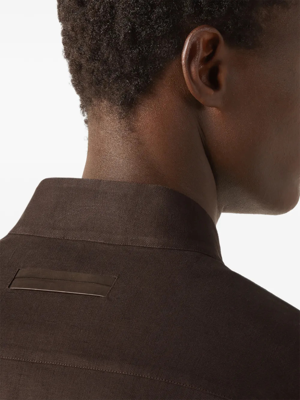 Zegna Oasi Lino overhemd met ronde hoge kraag Bruin