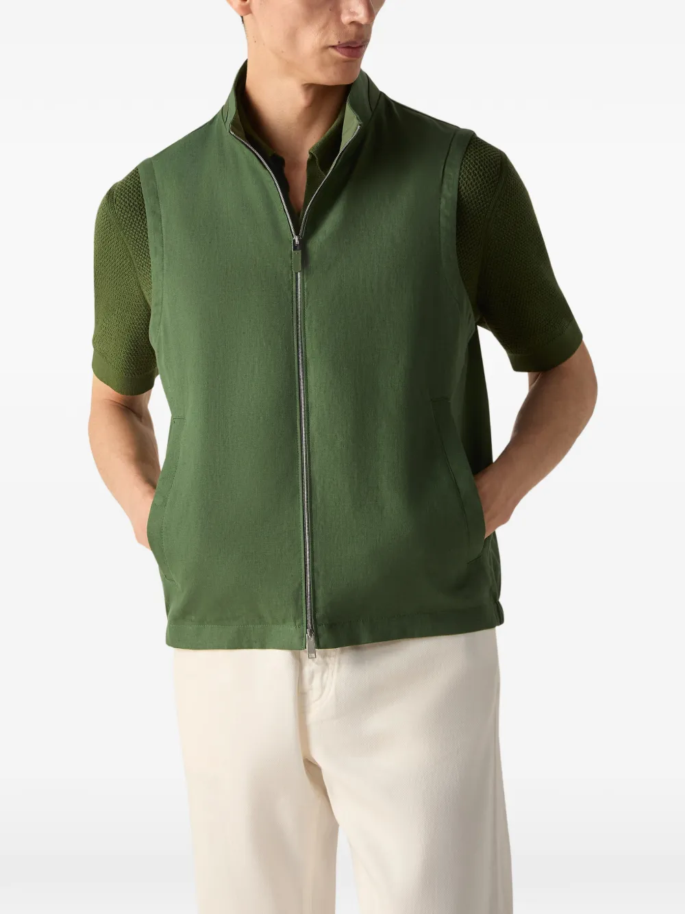 Zegna Oasi Lino gilet met rits Groen