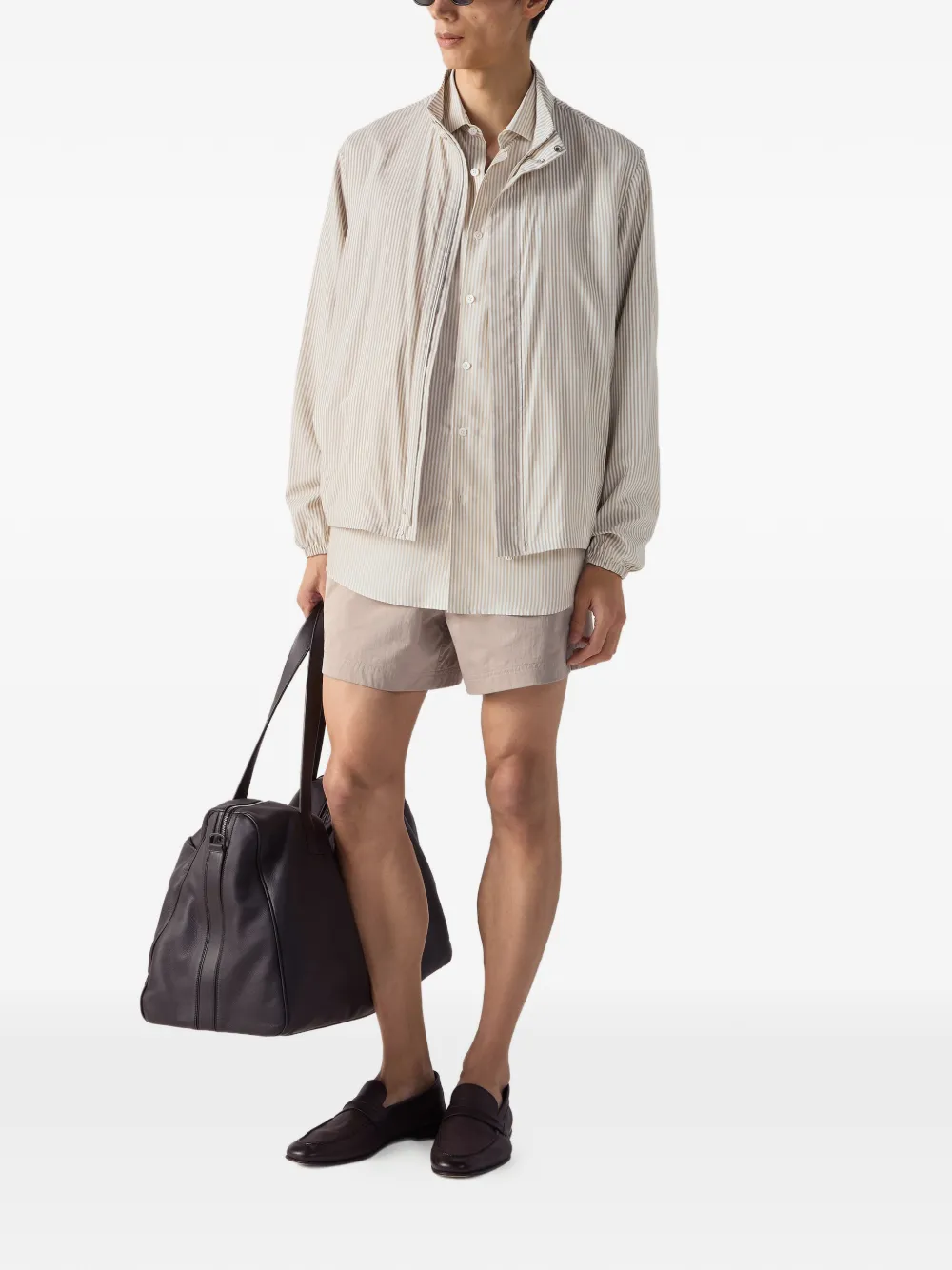 Zegna Gestreept zijden jack Beige