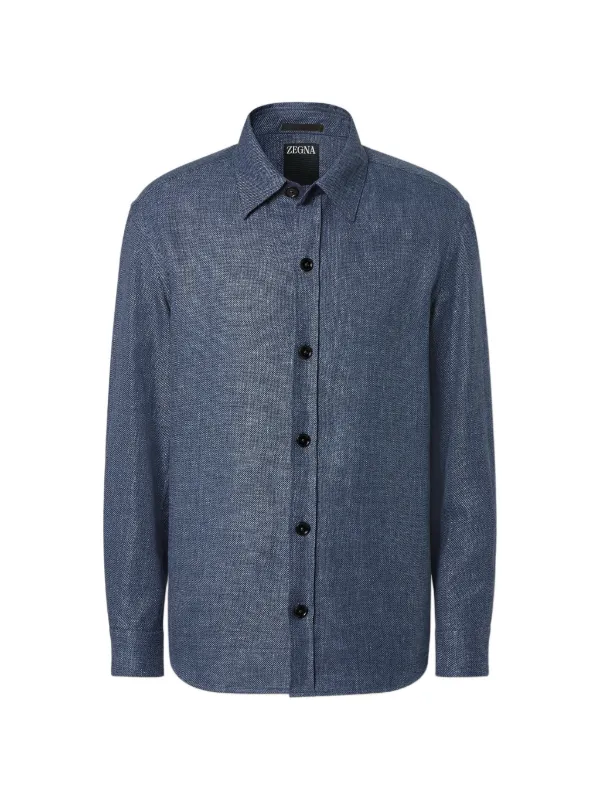 Zegna Cashmere Linen and Silk Overshirt in Blue