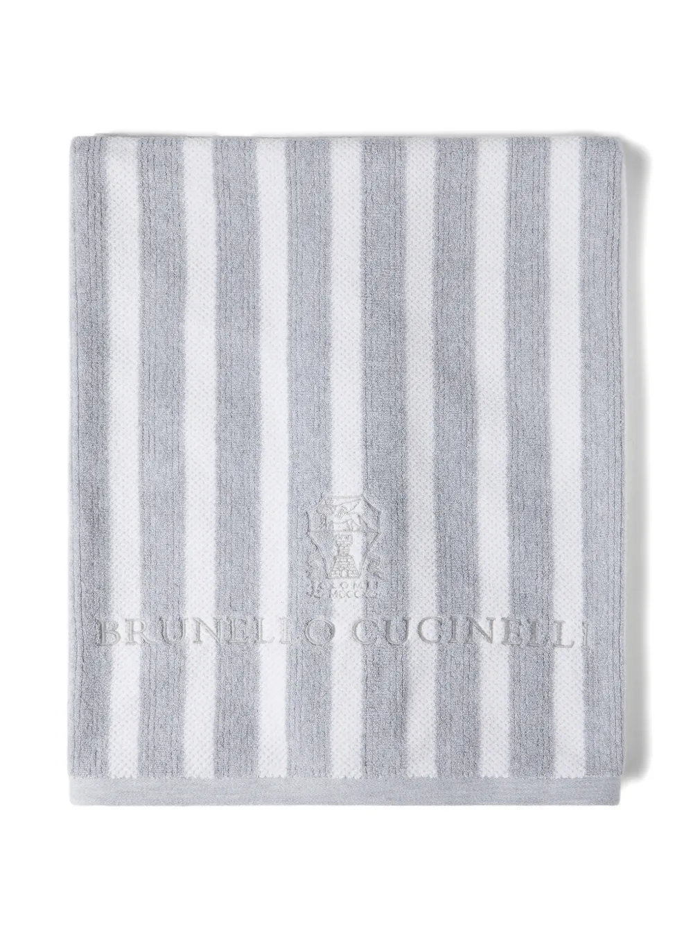 Brunello Cucinelli Striped Embroidered Cotton Beach Towel In Gray