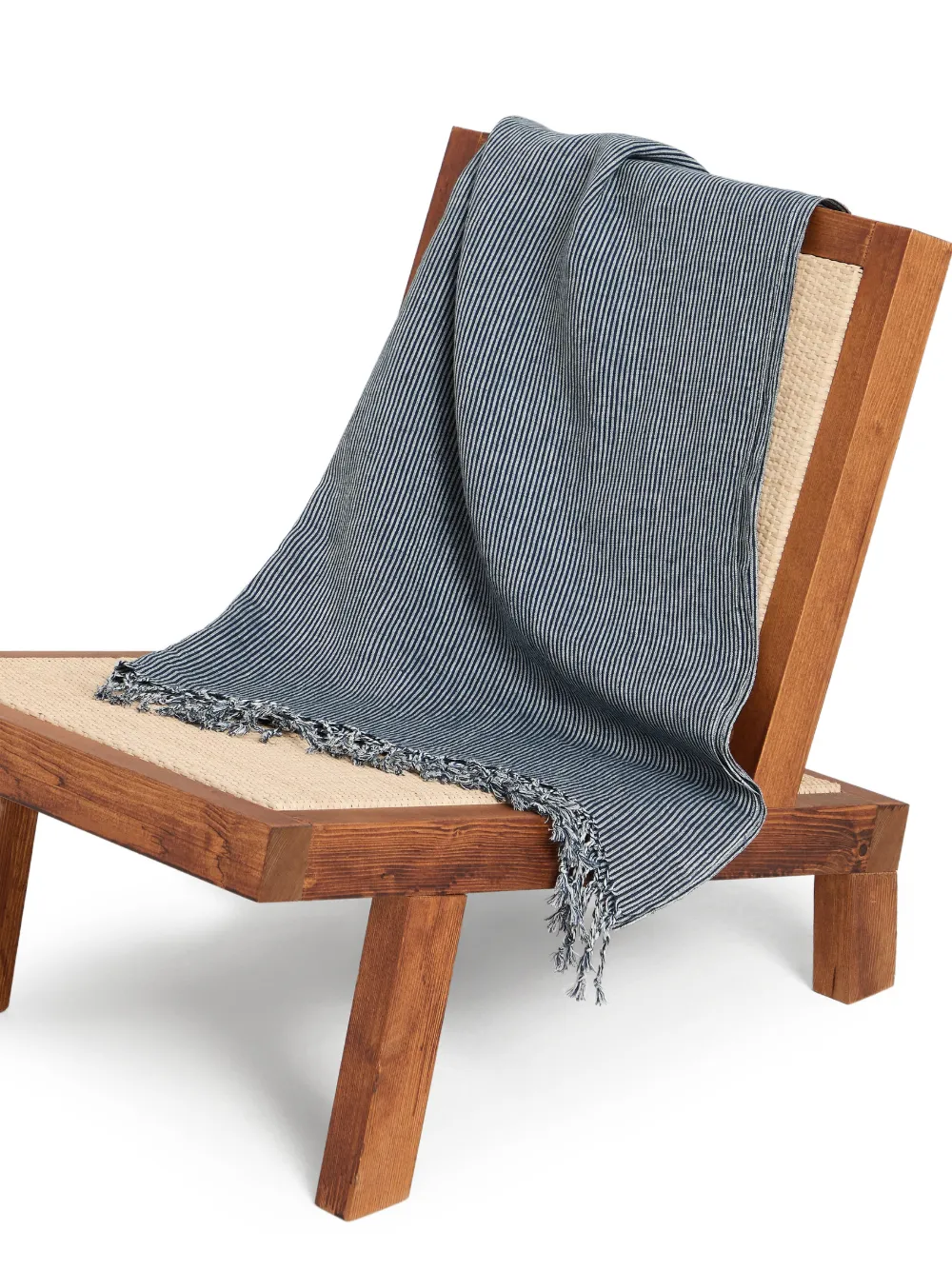  Brunello Cucinelli Striped Fringed Linen Throw Blanket - Blue 