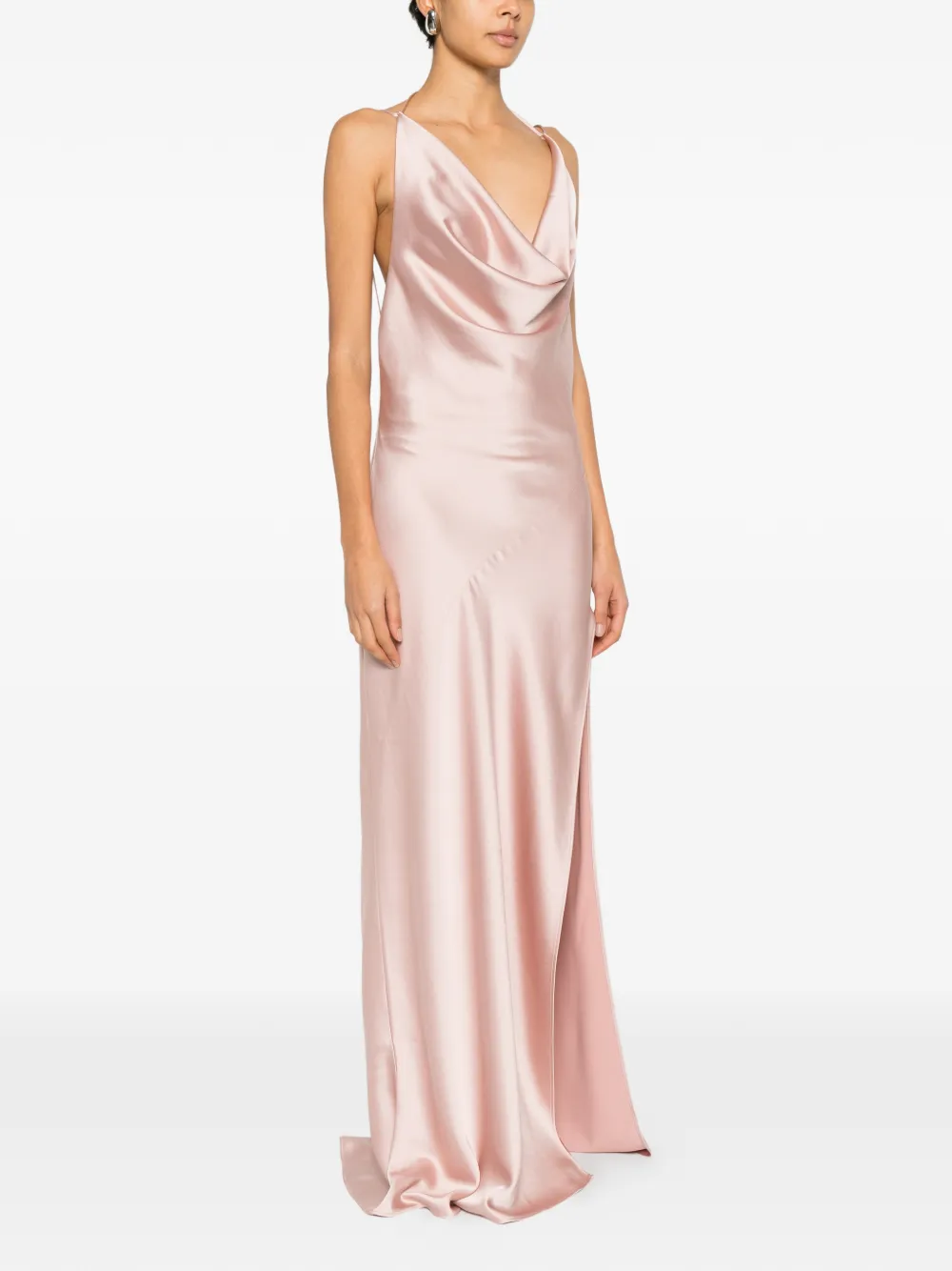 THE ANDAMANE Vera maxi-jurk met col en zijsplit Roze