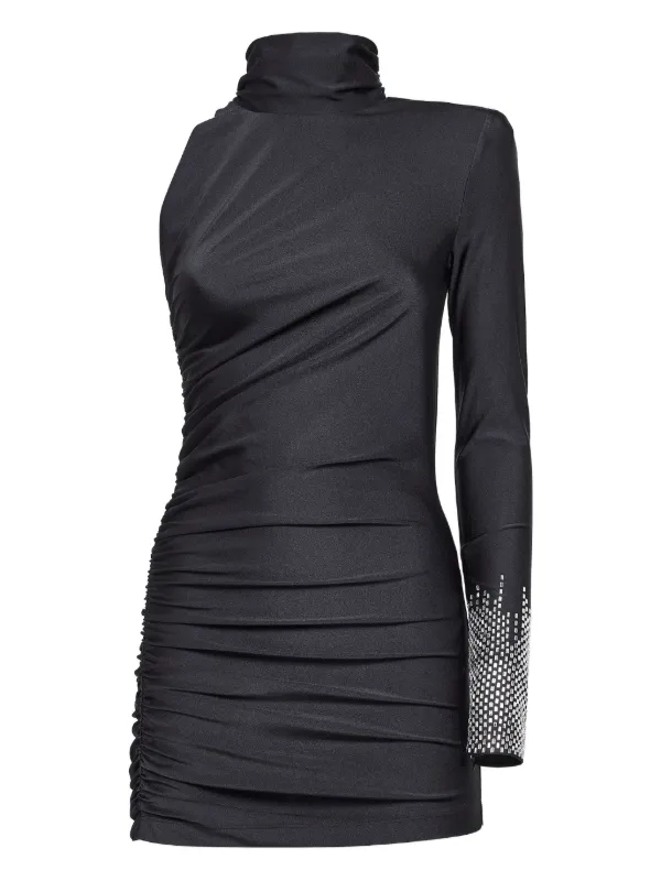 rhinestone one shoulder dress Black Rhinestone One Shoulder A Line Prom Dress with Slit Peacock / 10