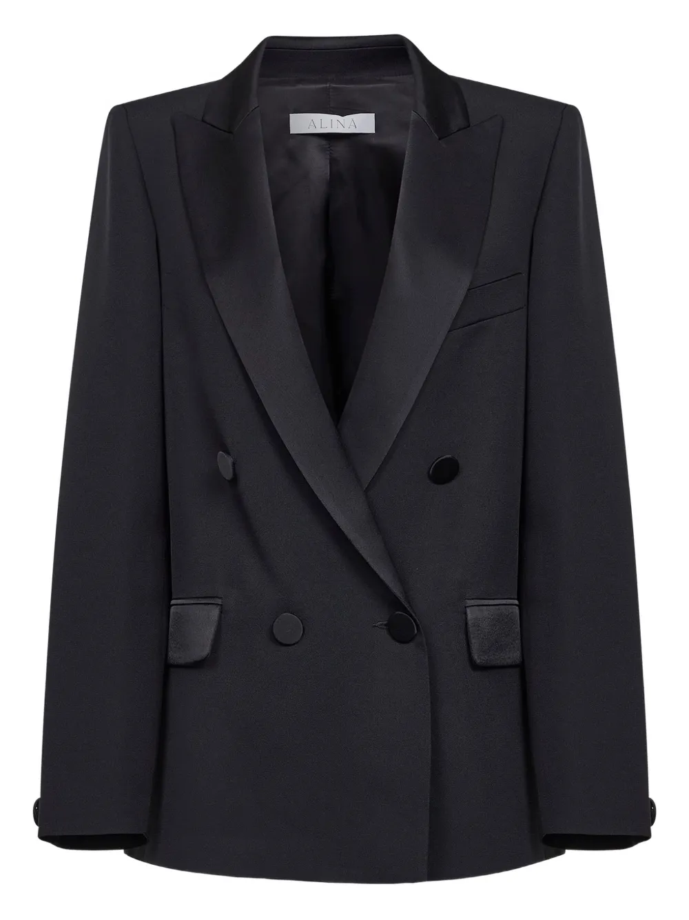 Alina double-breasted satin collar jacket | negro | Image 1